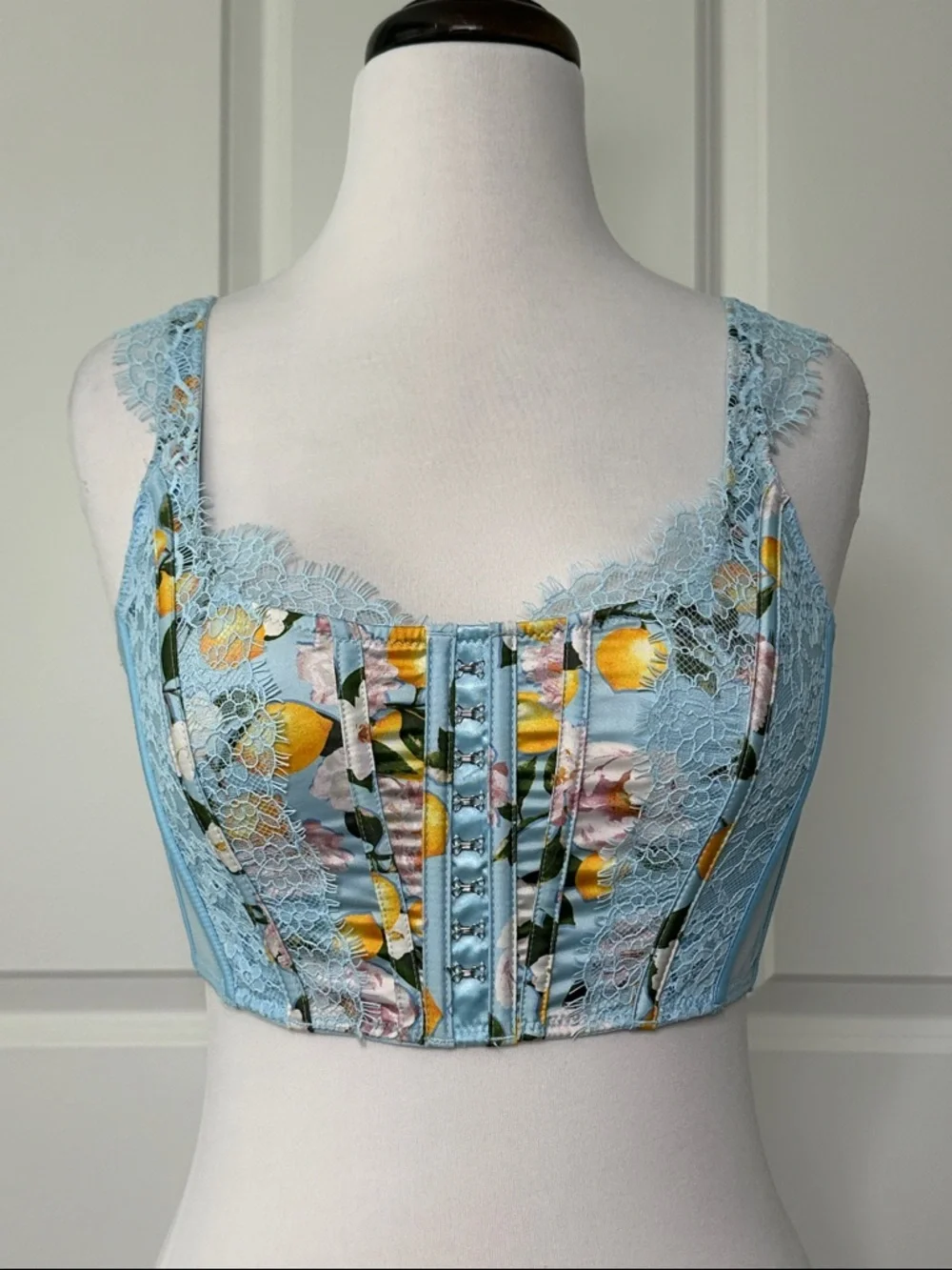 Victoria's Secret Dream Angels Unlined Lace Corset Bra Blue‎ Lemon Size Medium